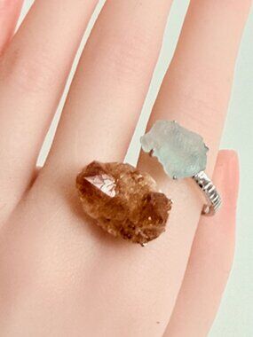 Raw Citrine & Aquamarine Adjustable Ring